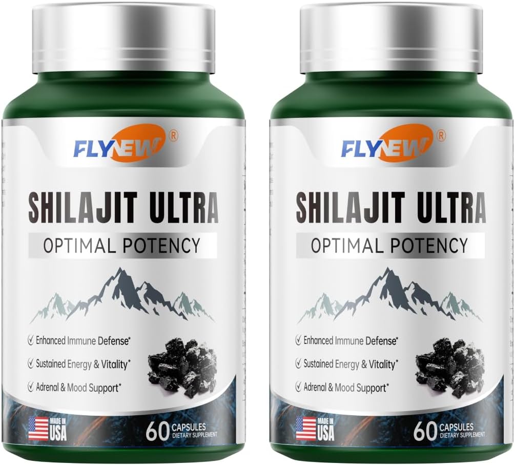 Shilajit para hombres y mujeres, Shilajit con ácido fúlvico natural y L-arginina, Shilajits del Himalaya para energía extra, resistencia y apoyo inmunológico, sin OMG, hecho en EE. UU., 60 cápsulas, 1.300 mg por porción