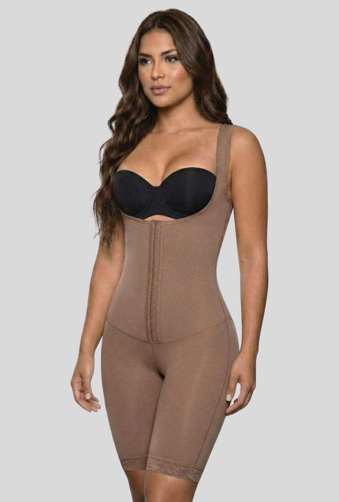 Faja de control de cuerpo completo con cierre delantero y soporte para la espalda