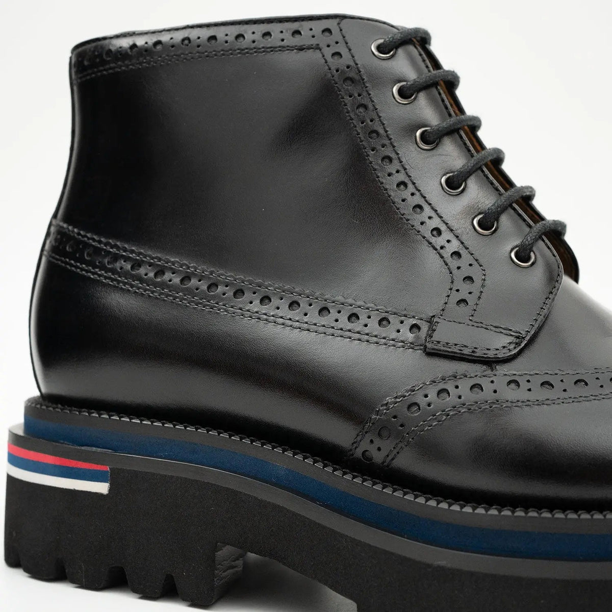 Black Wingtip Calf Leather Ankle Boots
