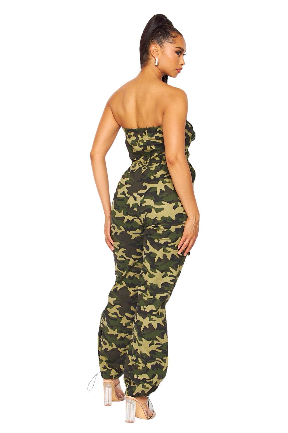 Mono cargo camuflaje sin tirantes con bolsillo de PU