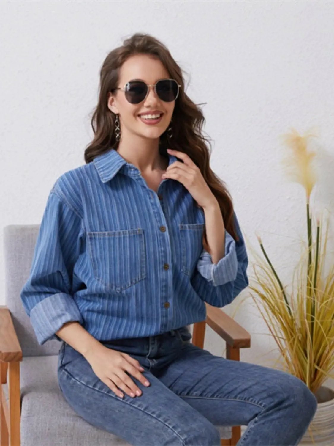 Pants Trendsi Jeans & Denim - Stylish striped denim shirt