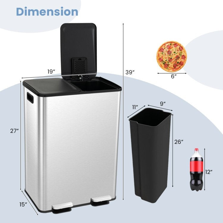 Cubo de Basura Doble de 8 Galones con Pedal, Contenedor de Reciclaje y Compostaje para Residuos de Alimentos en la Cocina
