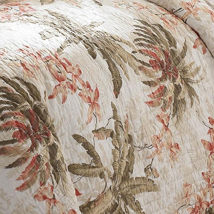Juego de edredón reversible de 3 piezas King Cotton Coastal Palm Tree con diseño floral