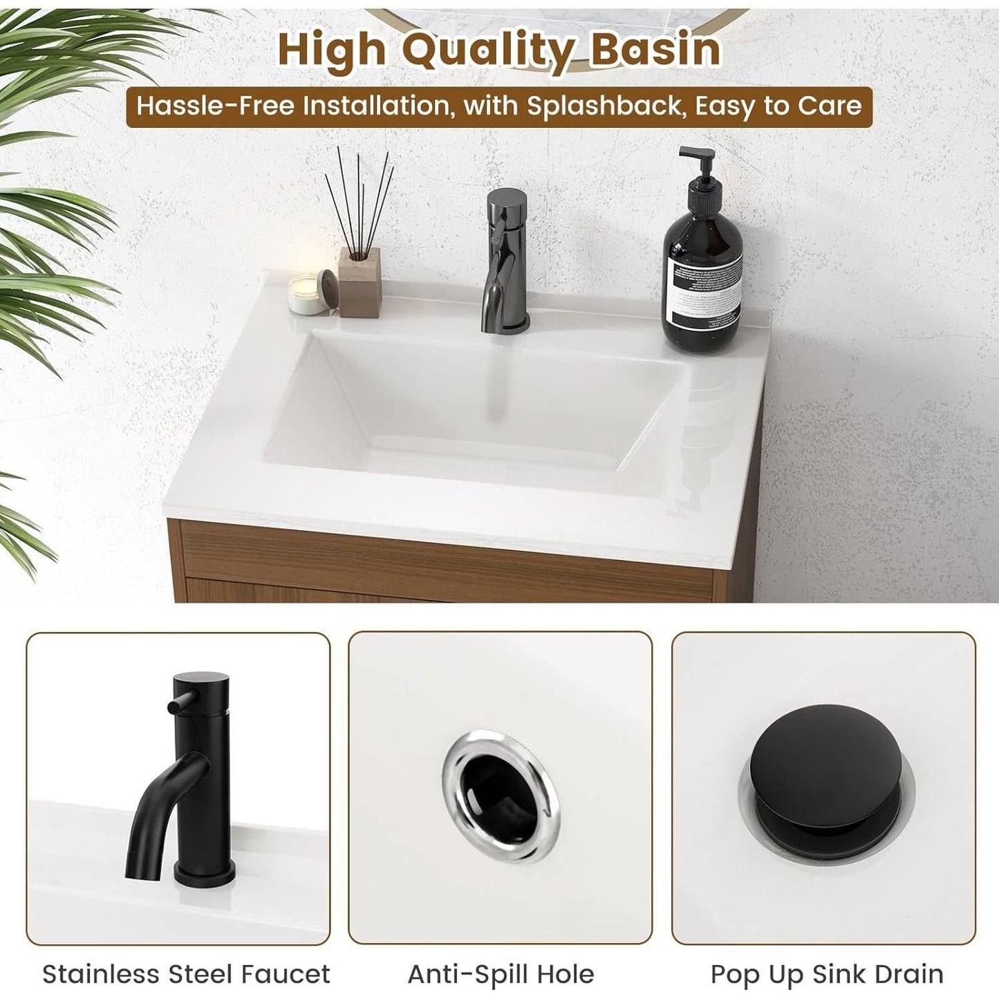 Mueble de baño Mid-Century Modern en acabado de madera de nogal con lavabo