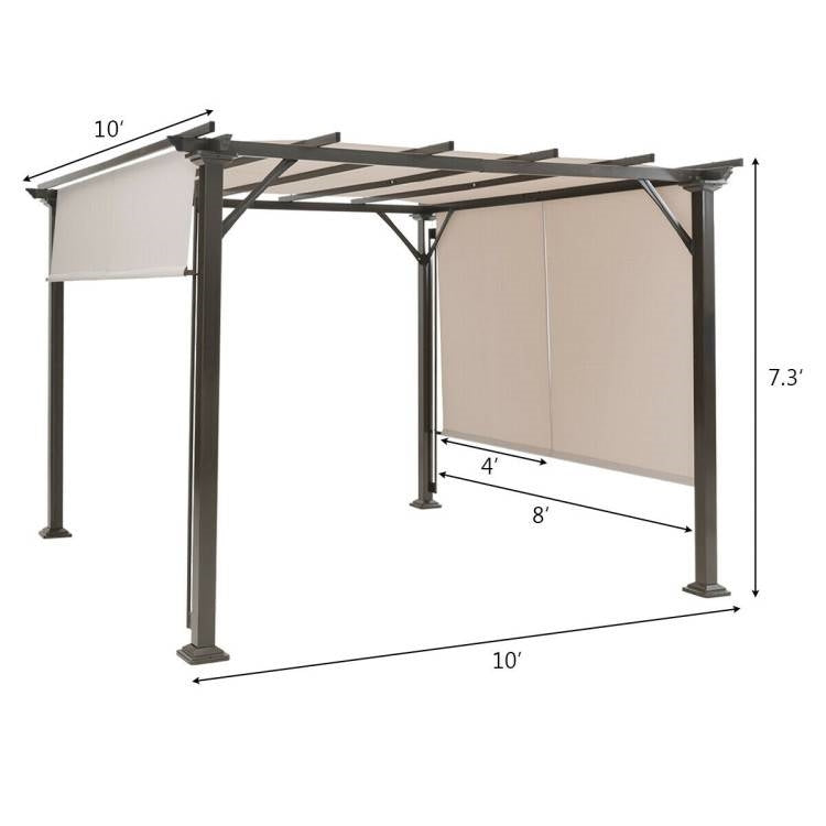 Cenador pérgola moderno de 10 x 10 pies con estructura de metal de alta resistencia y toldo beige