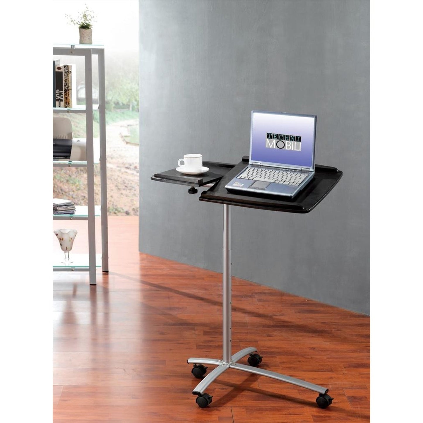 Soporte de escritorio con ruedas para laptop en grano de madera grafito