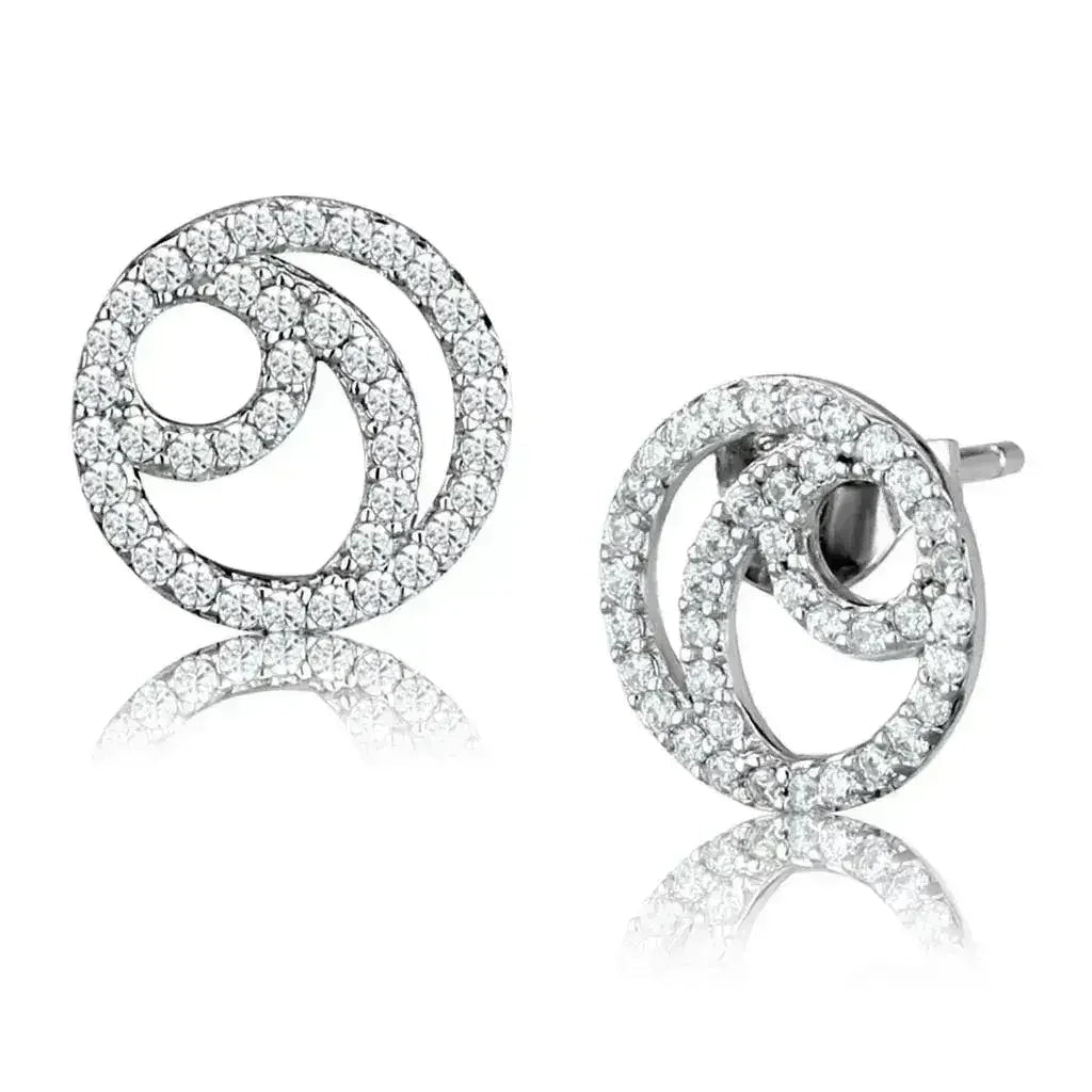 TS511 - Rhodium 925 Sterling Silver Earrings with AAA Grade CZ in