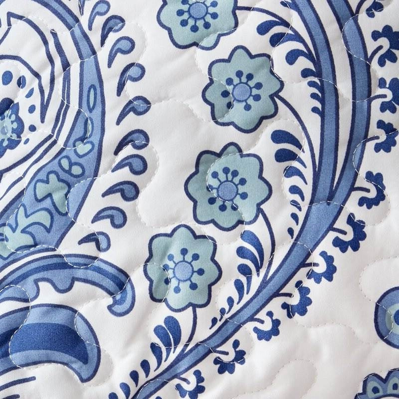 Juego de edredón floral barroco reversible azul/blanco de microfibra suave tamaño individual