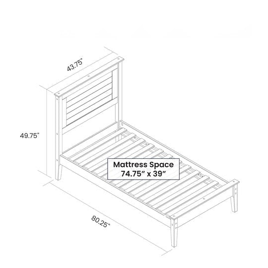 Cama de plataforma de madera maciza de pino de tamaño individual, estilo rústico costero o de granja en gris rústico