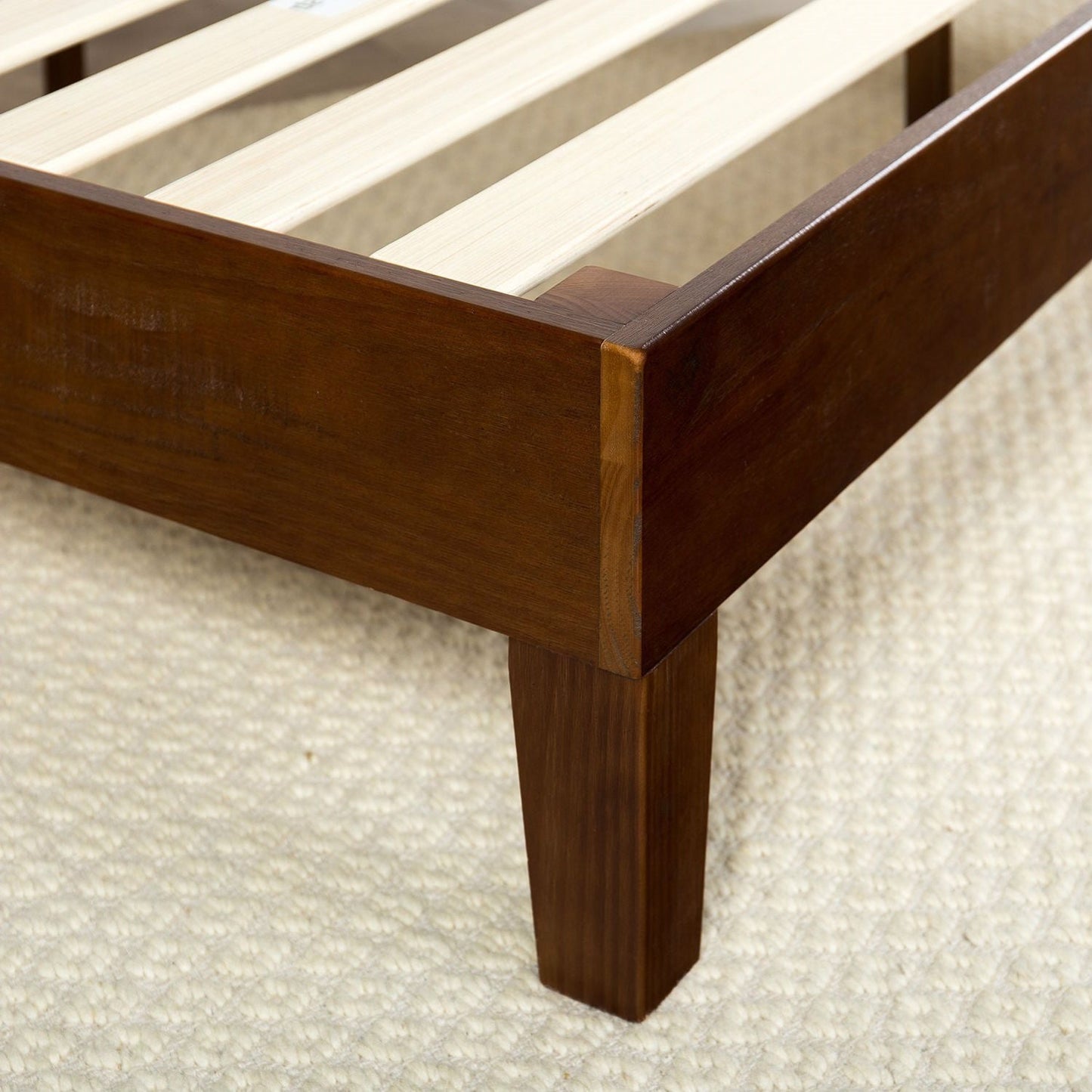 Base de cama plataforma de madera maciza tamaño individual con acabado espresso