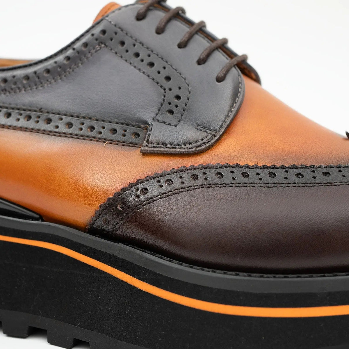 Orange-Brown Wingtip Calf Leather Derby Shoes