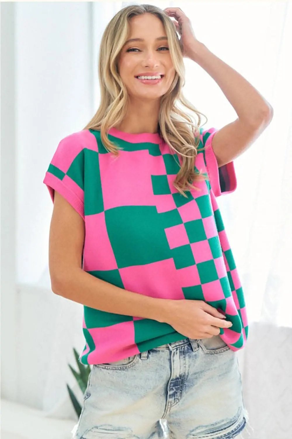 Sweaters Trendsi Trendy checkered knit top by First Love