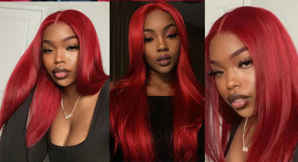 Extensiones de cabello lacio con reflejos rojos y rubios y cierre | 3 paquetes de cabello humano Remy brasileño
