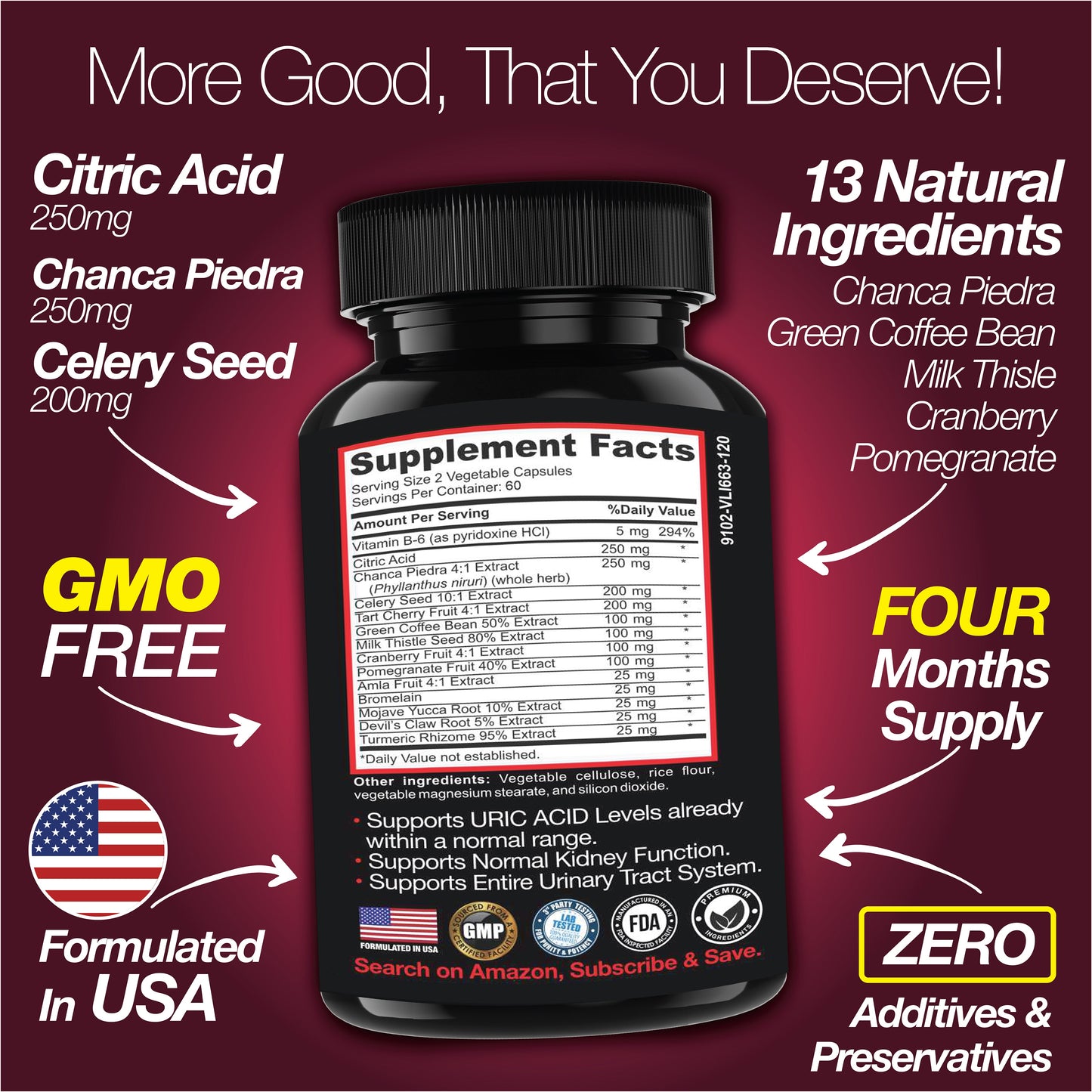 Uric Acid Support -120 Capsules - Supports Kidney Cleanse Detox & Repair, Gallbladder & Urinary Tract Issues