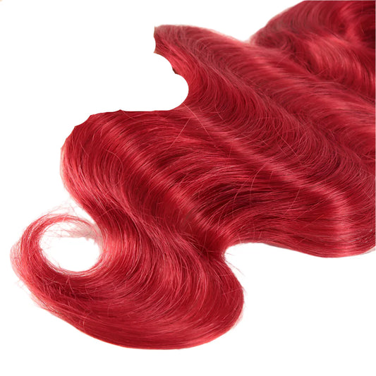 Extensiones de cabello humano ondulado brasileño | Rojo Borgoña (Ofertas de paquetes de 1/3/4 unidades)