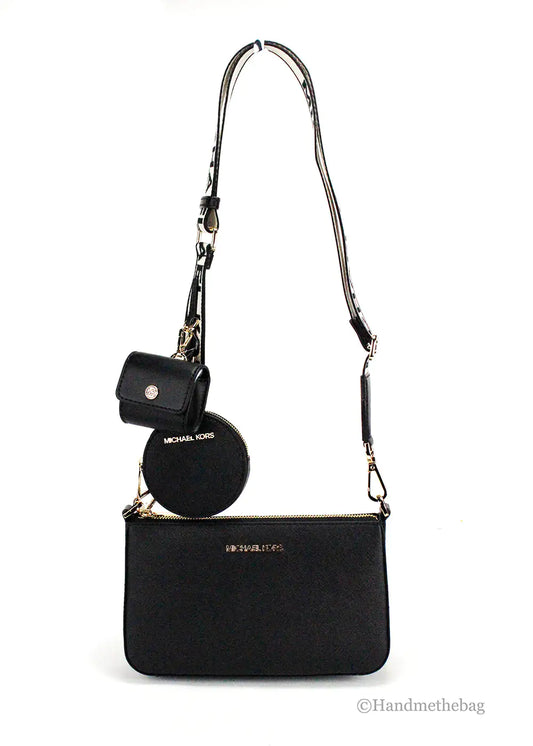 Bolso cruzado de cuero tecnológico negro Michael Kors Jet Set