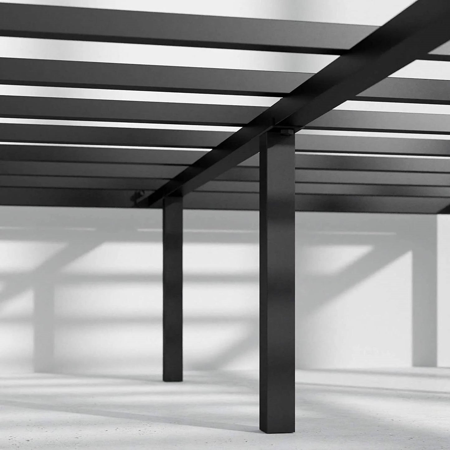 Base de cama tipo plataforma King de metal con patas redondeadas, capacidad de peso de 700 lb