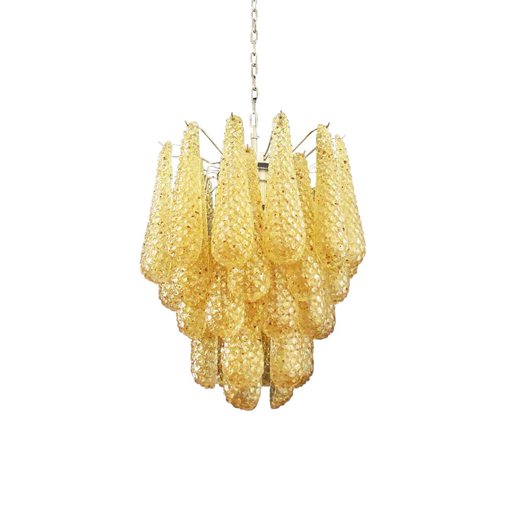 Lámpara de araña con pétalos de cristal de Murano color ámbar vintage