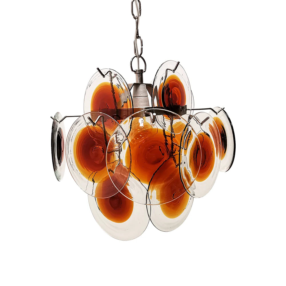 Lámpara de araña vintage Murano naranja y marrón