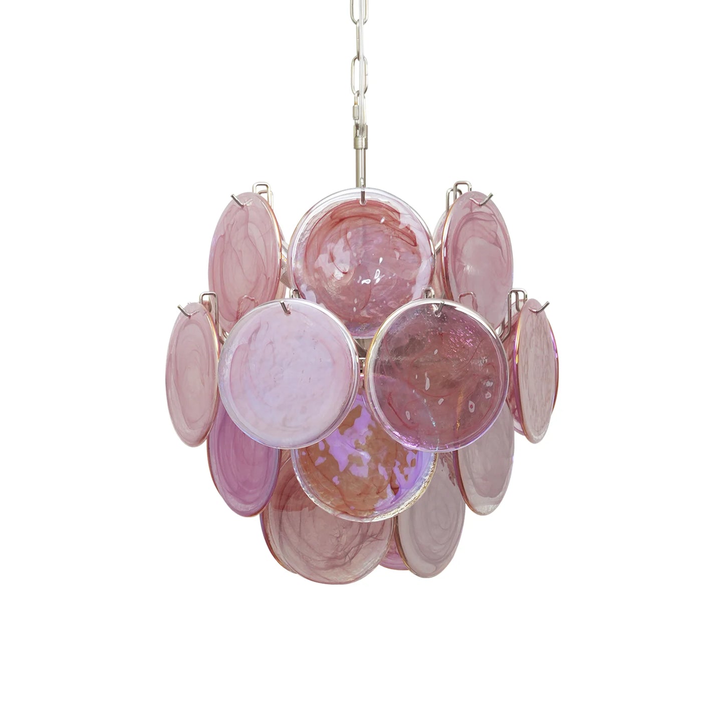 Lámpara de araña de discos de cristal de Murano rosa vintage