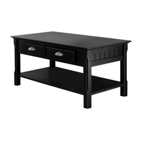 Mesa de centro de madera negra estilo rústico con 2 cajones de almacenamiento