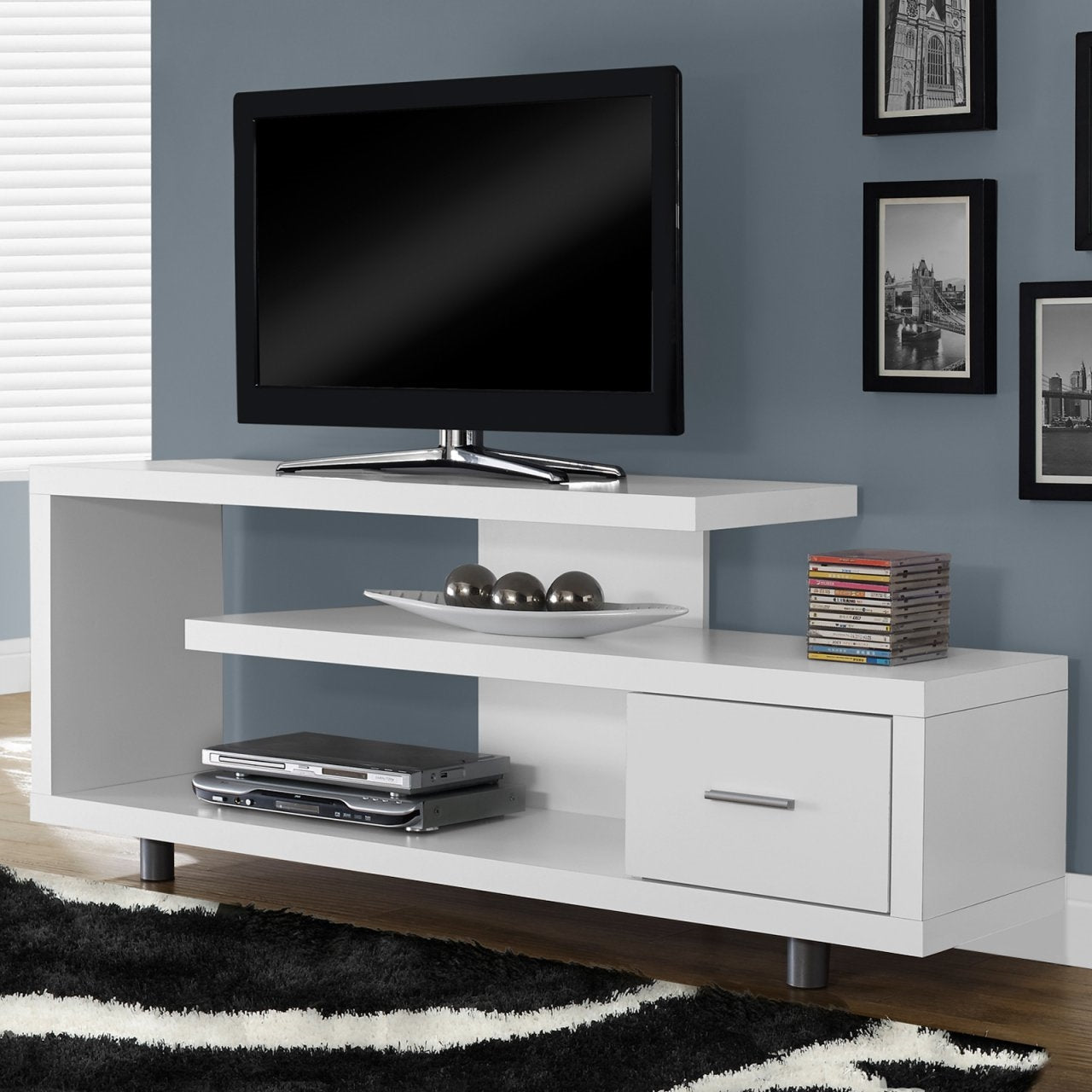 Mueble para TV moderno blanco - Se adapta a televisores de pantalla plana de hasta 60 pulgadas