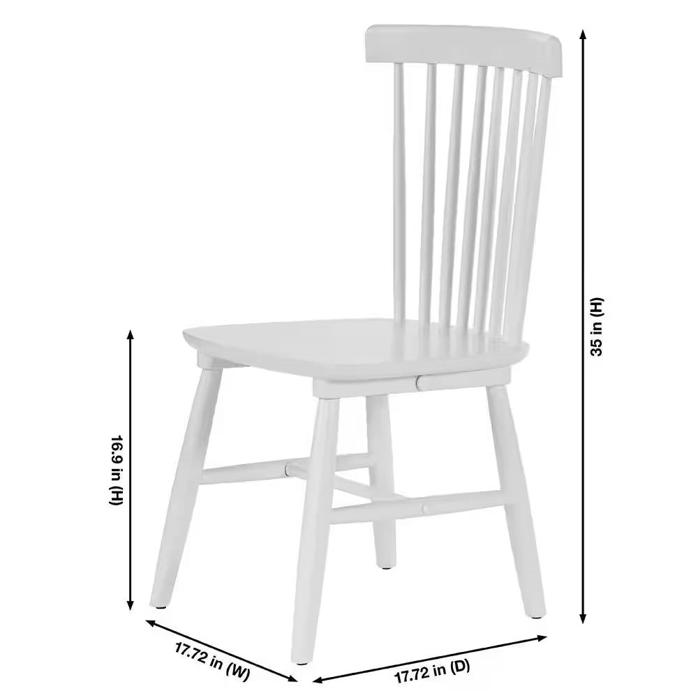Juego de 2 sillas de comedor de madera maciza blanca con respaldo clásico de huso