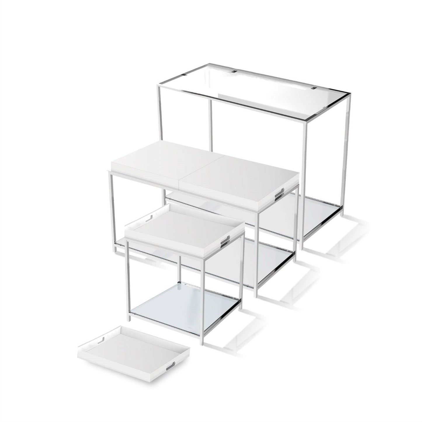 Mesa auxiliar de metal clásica moderna con bandeja blanca extraíble