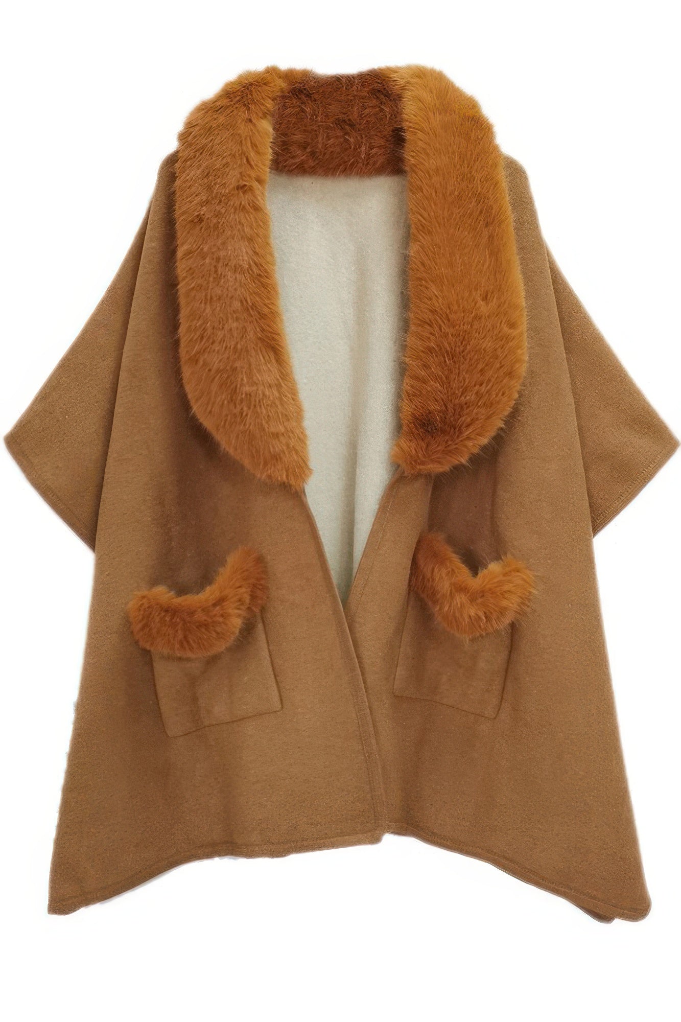 Faux Fur Collar Kimono See size chart under “more details”