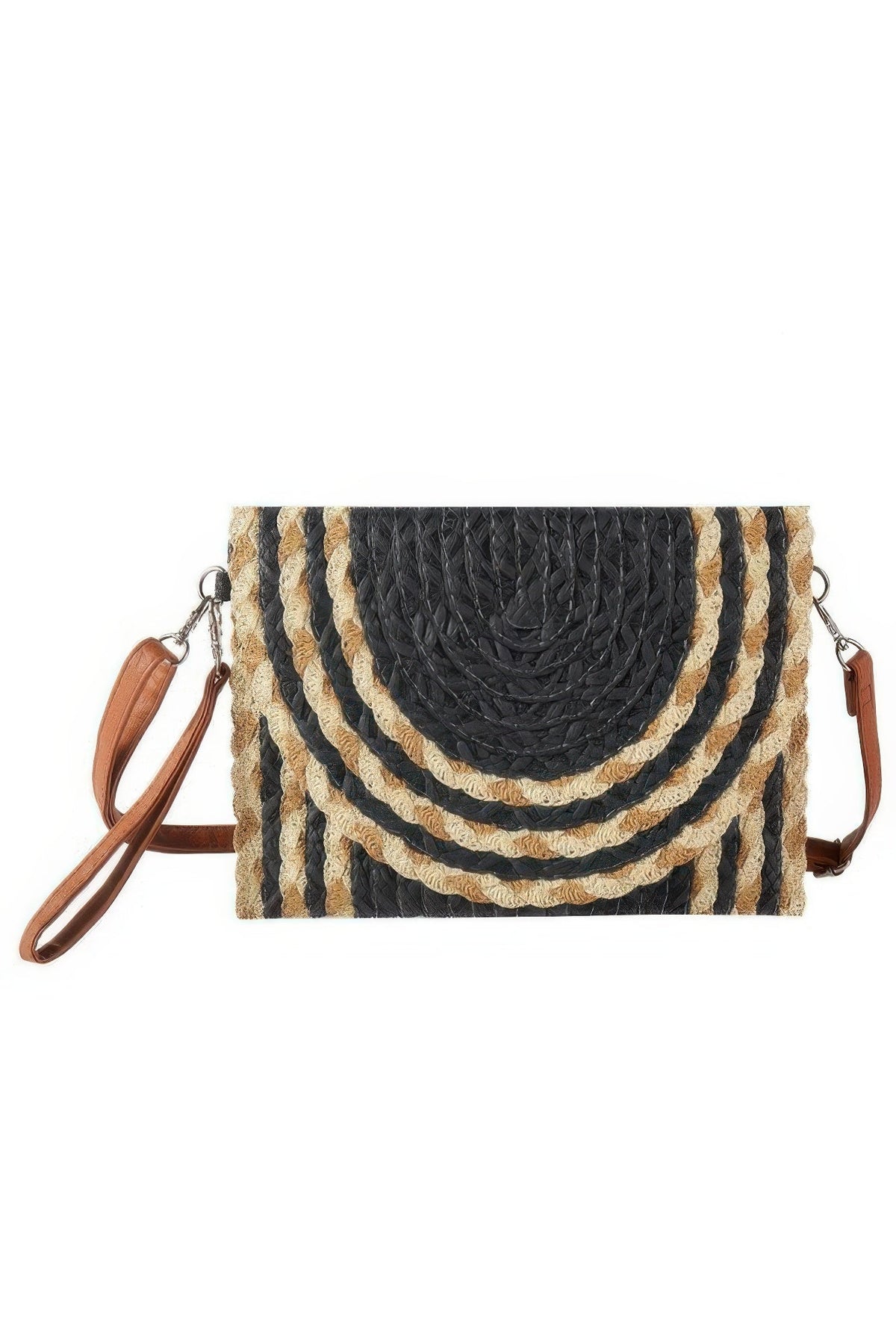 Mixed Color Detail Straw Clutch & Crossbody Bag
