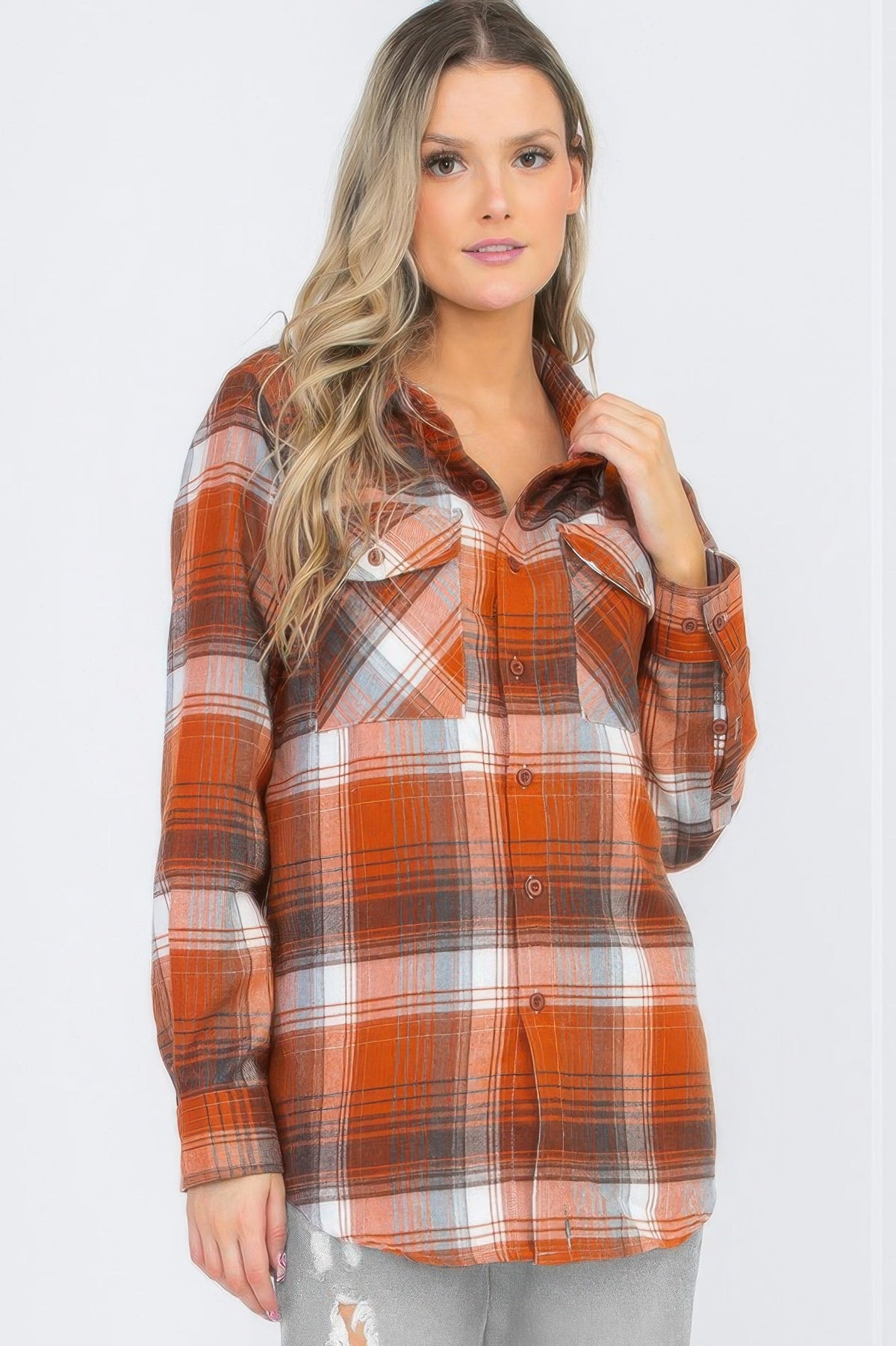 Womens Boyfriend Long Sleeve Checkered Flannel