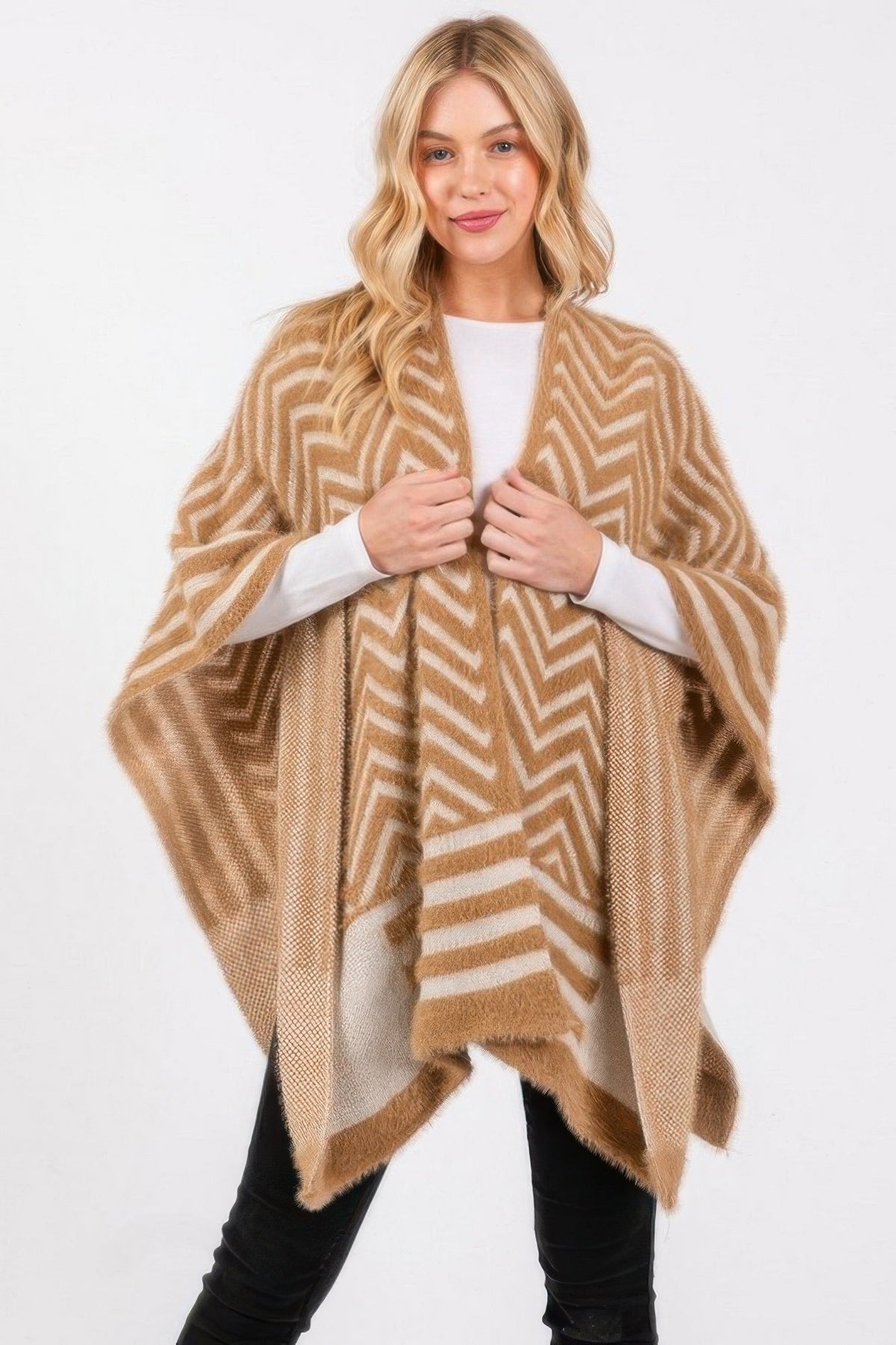 Fuzzy Chevron Pattern Ruana