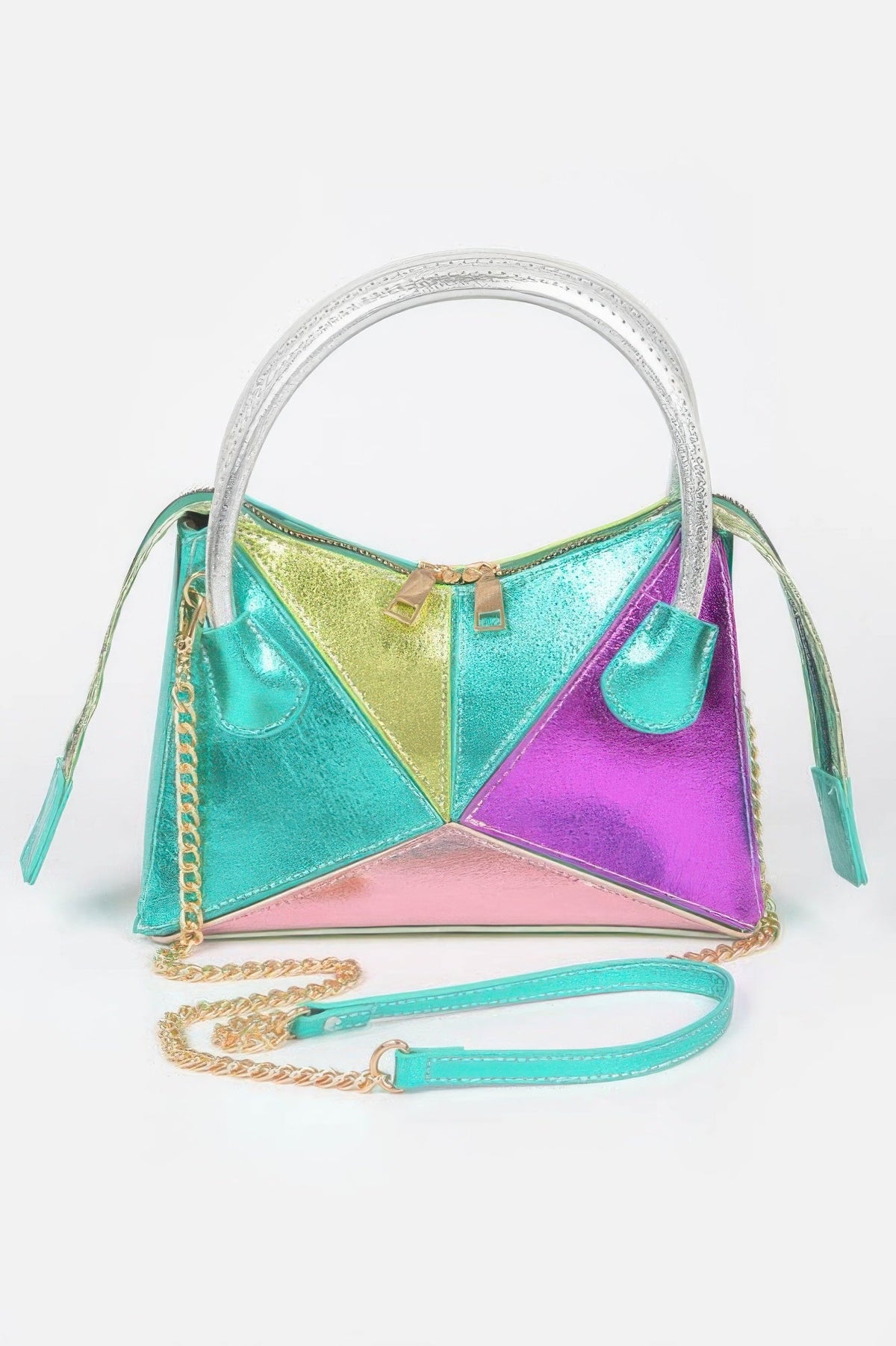 Metallic Multi Color Top Handle Bag