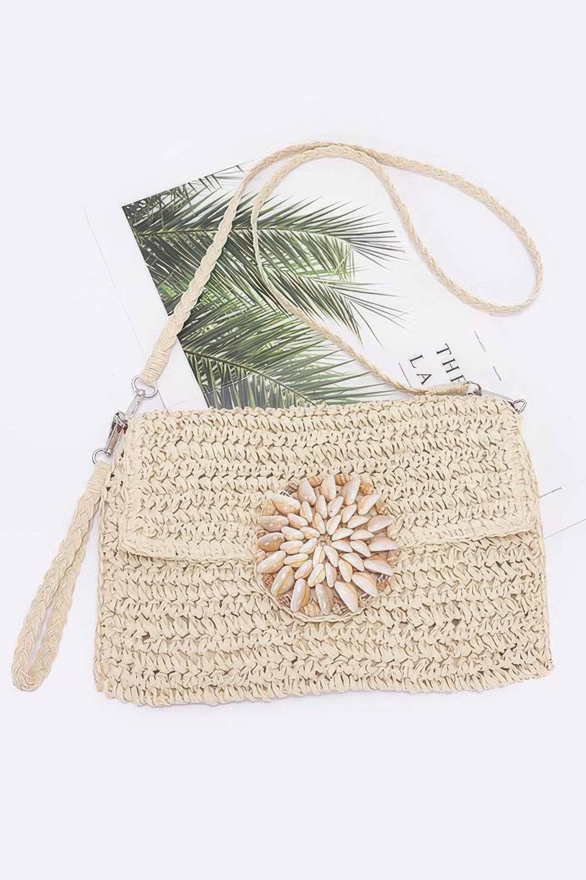 Faux Straw Multi Shell Front Flap Clutch