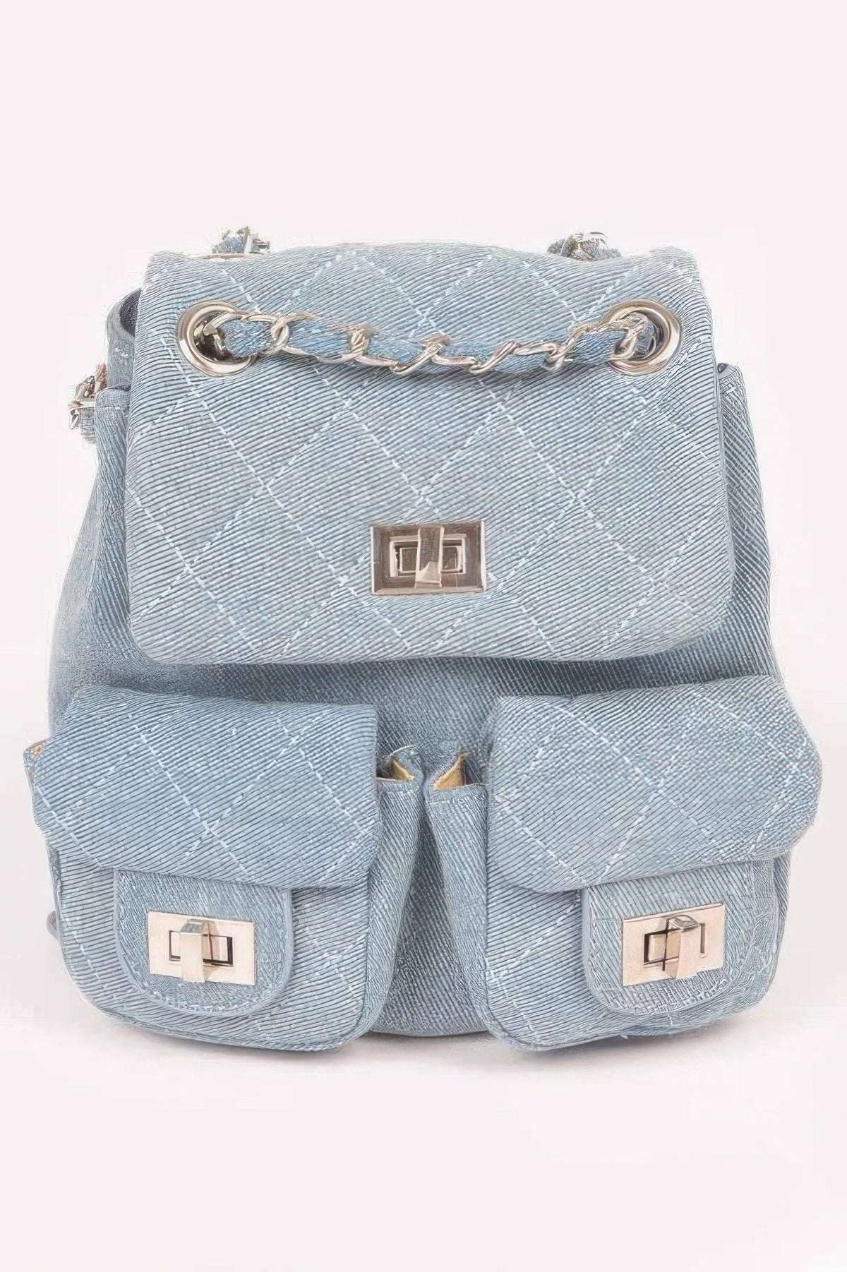Quilted Denim Double Pocket Front Backpack