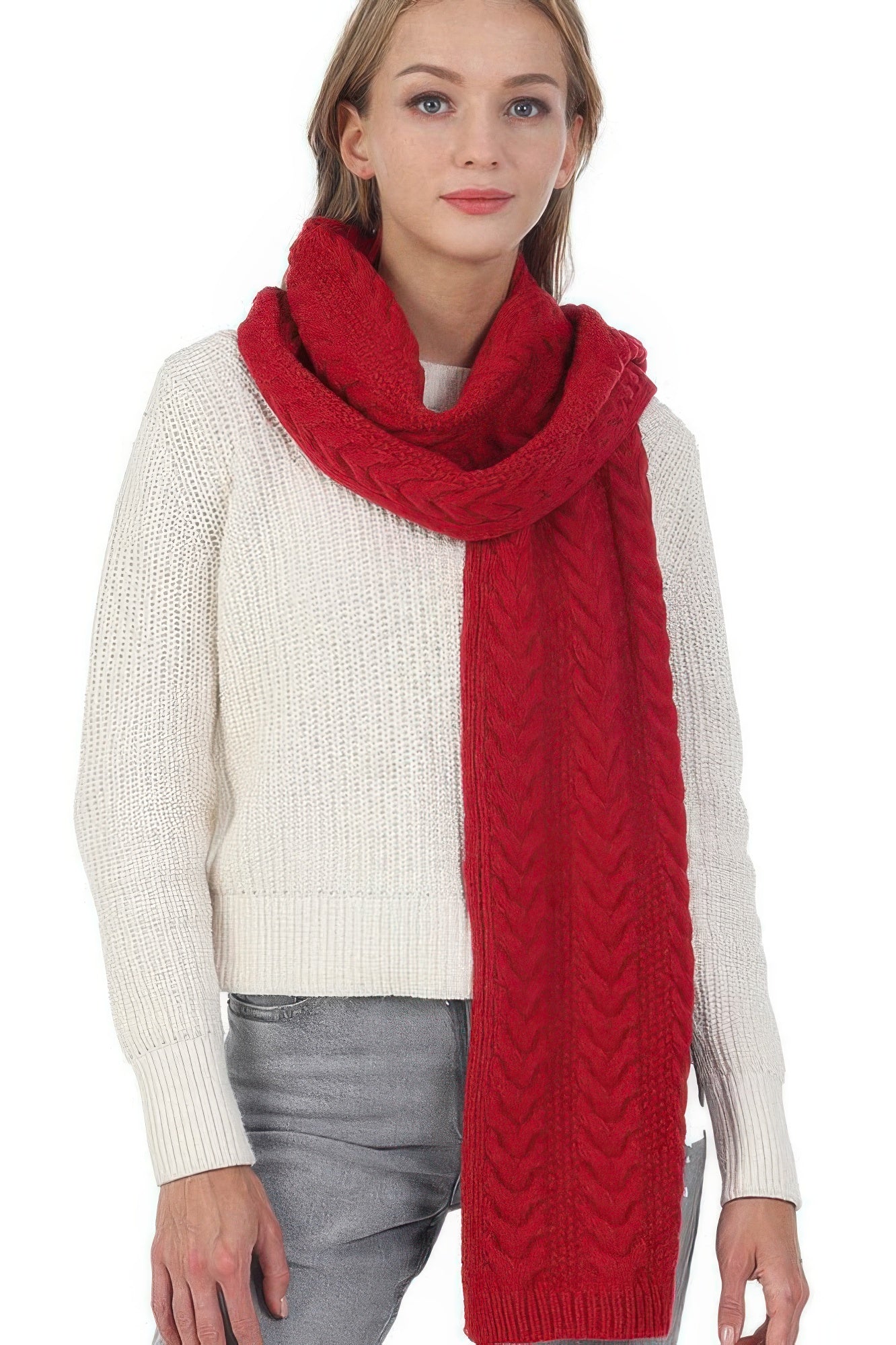 Solid Color Cable Knitted Scarf