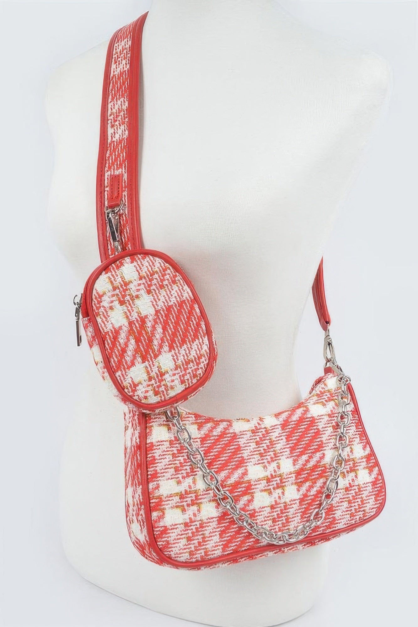 Tweed Plaid Shoulder Bag W/airpod Purse