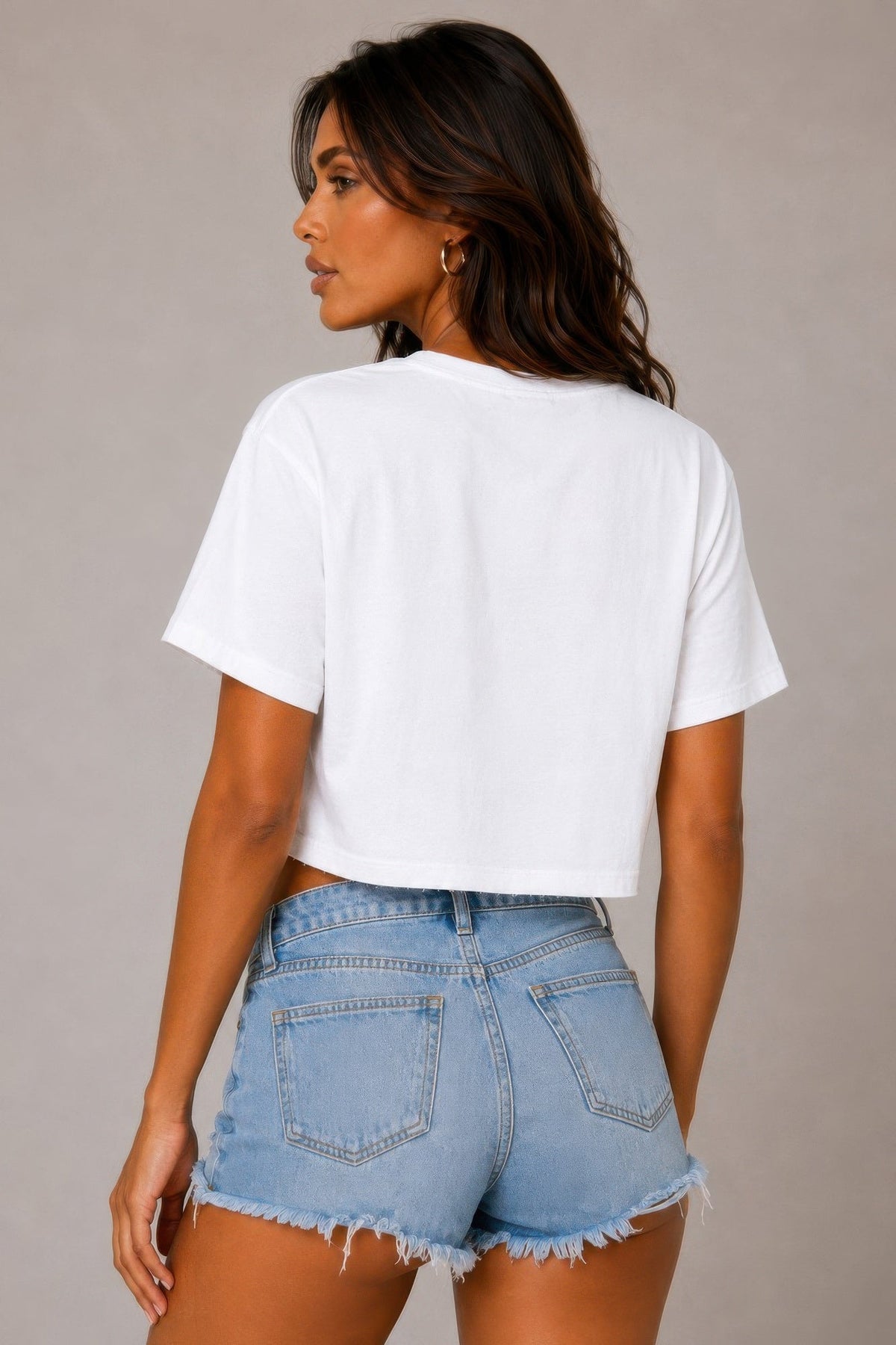 Usa Star Print Cropped Cotton T-shirt
