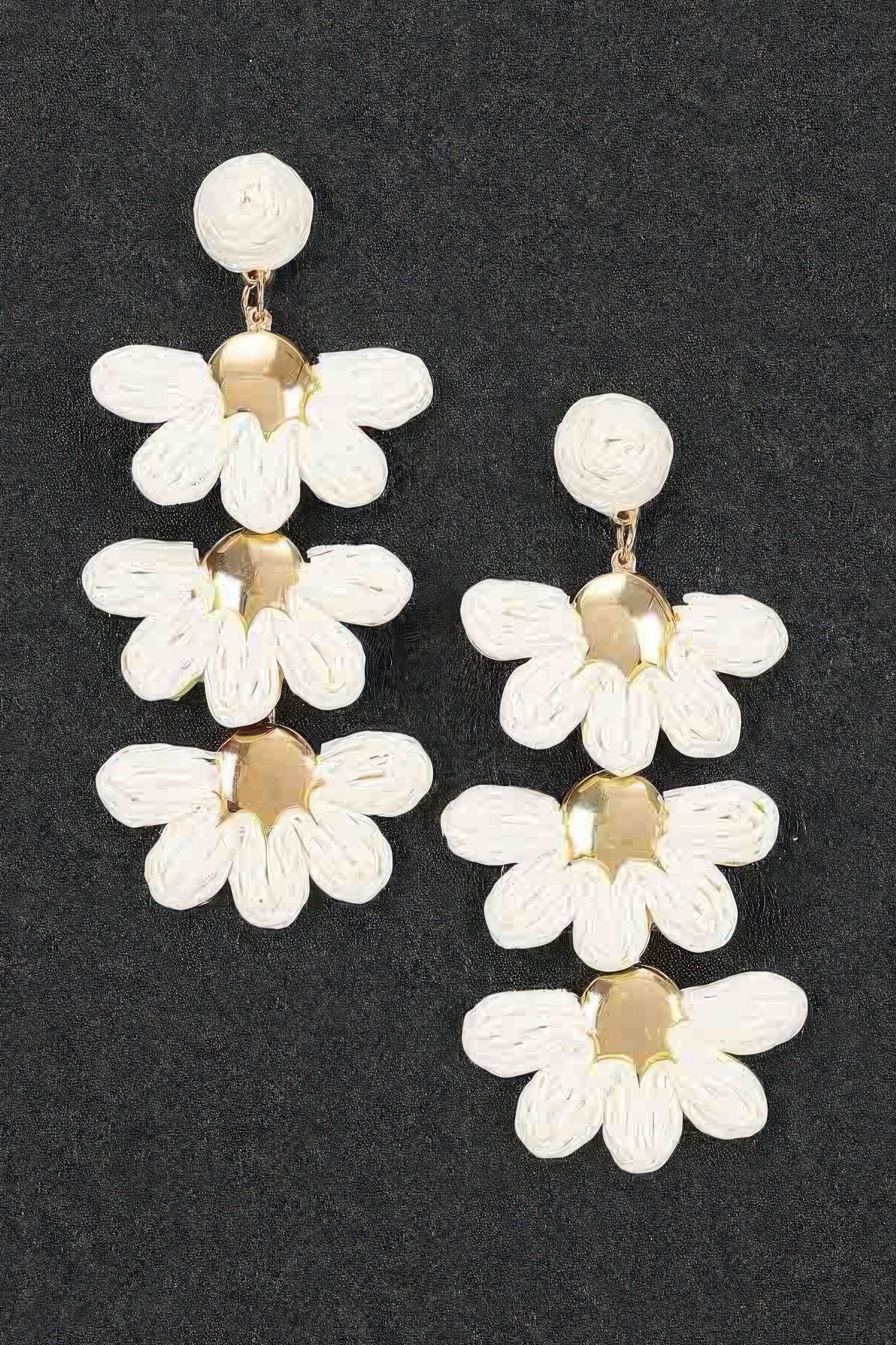 Layered Raffia Flower Drop Earrings