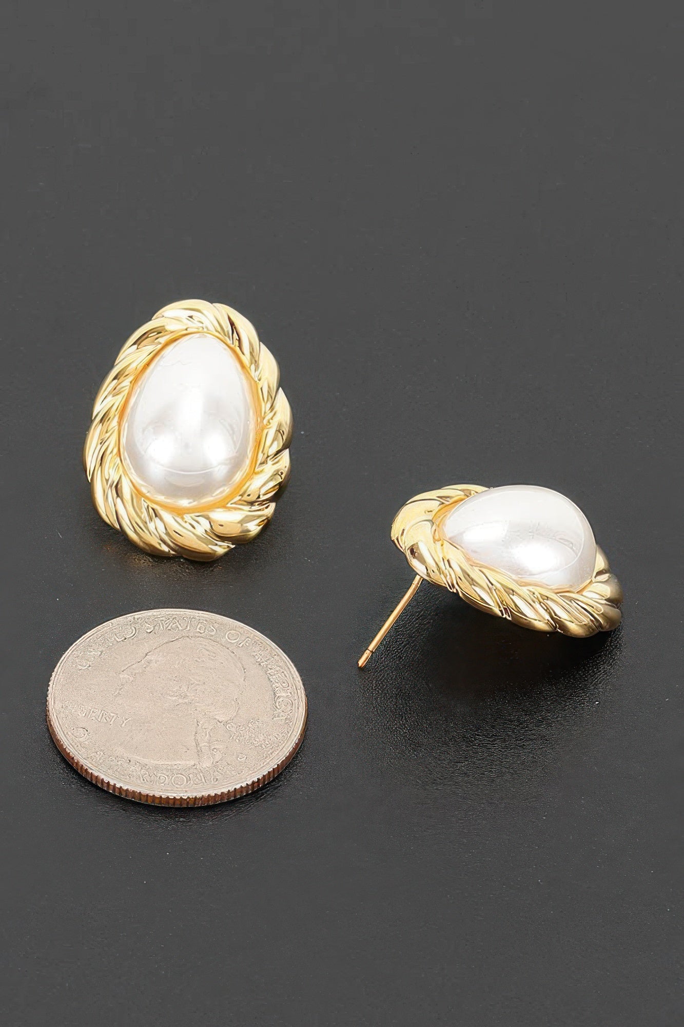 Teardrop Pearl Stud Earrings With Twisted Metal Frame