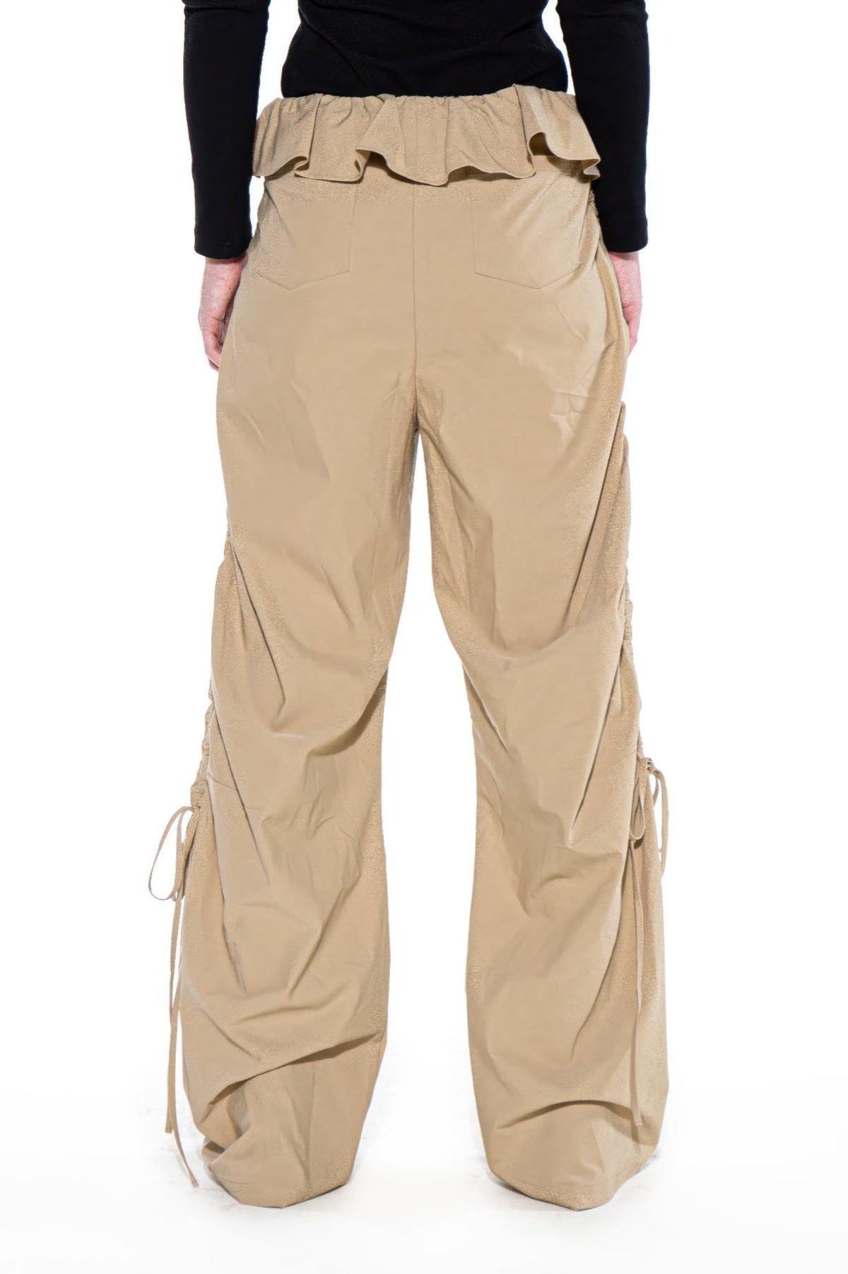 Ruffle Waist Ruched Wide-leg Pants