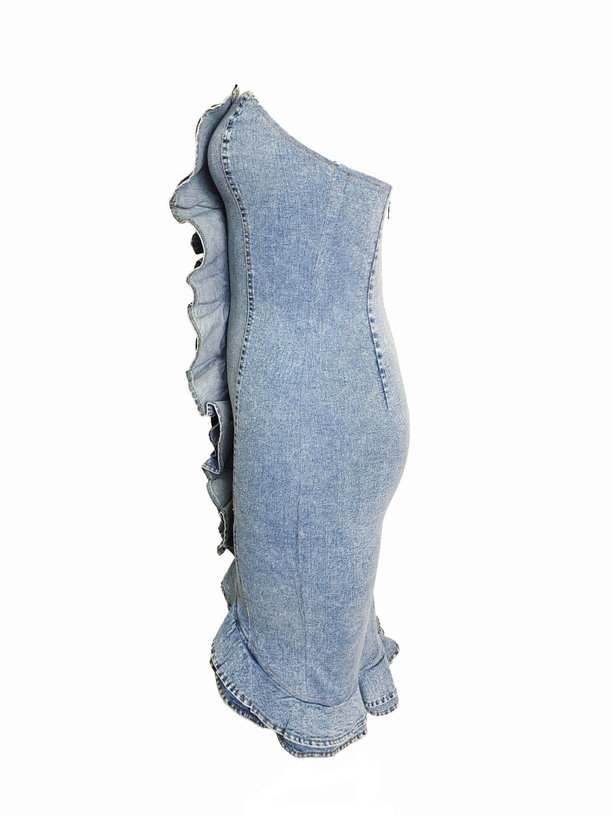 Moonlit Cascade Denim Midi Dress