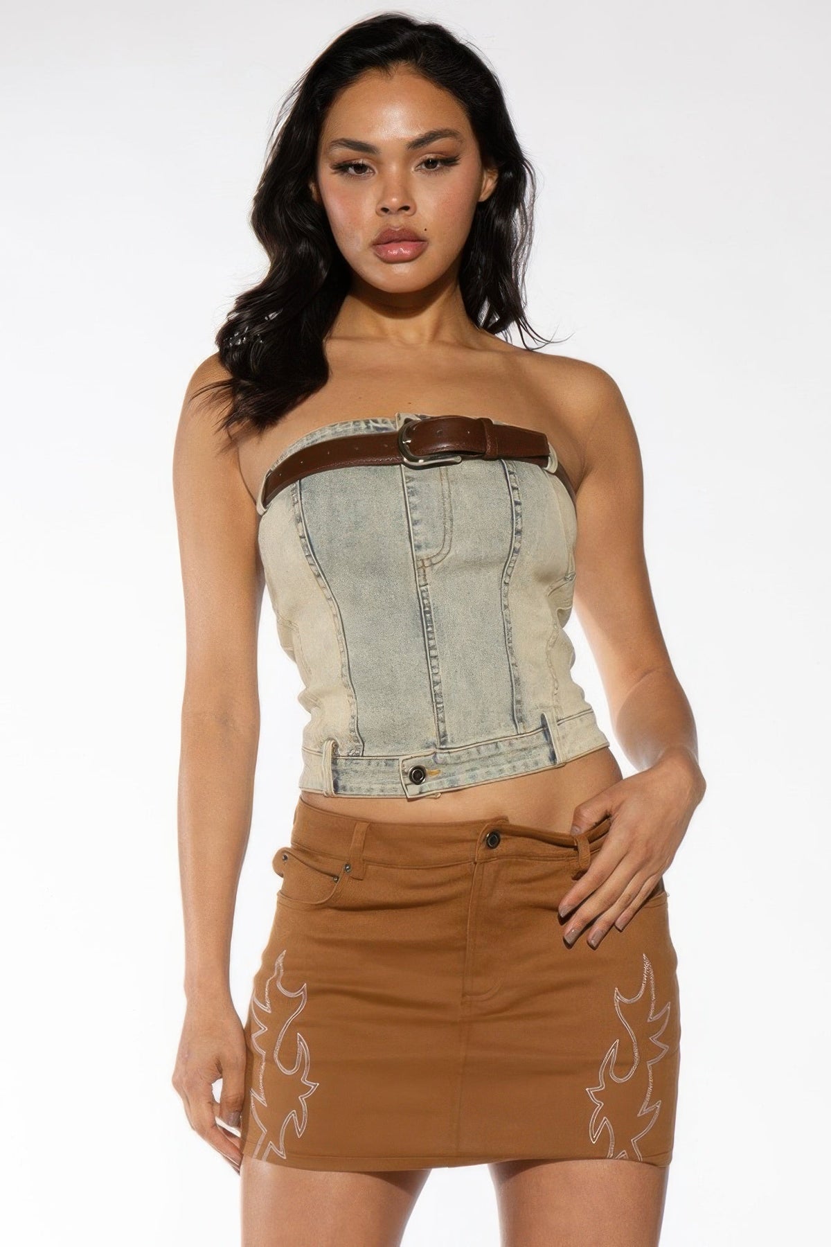Western Embroidered Twill Mini Skirt