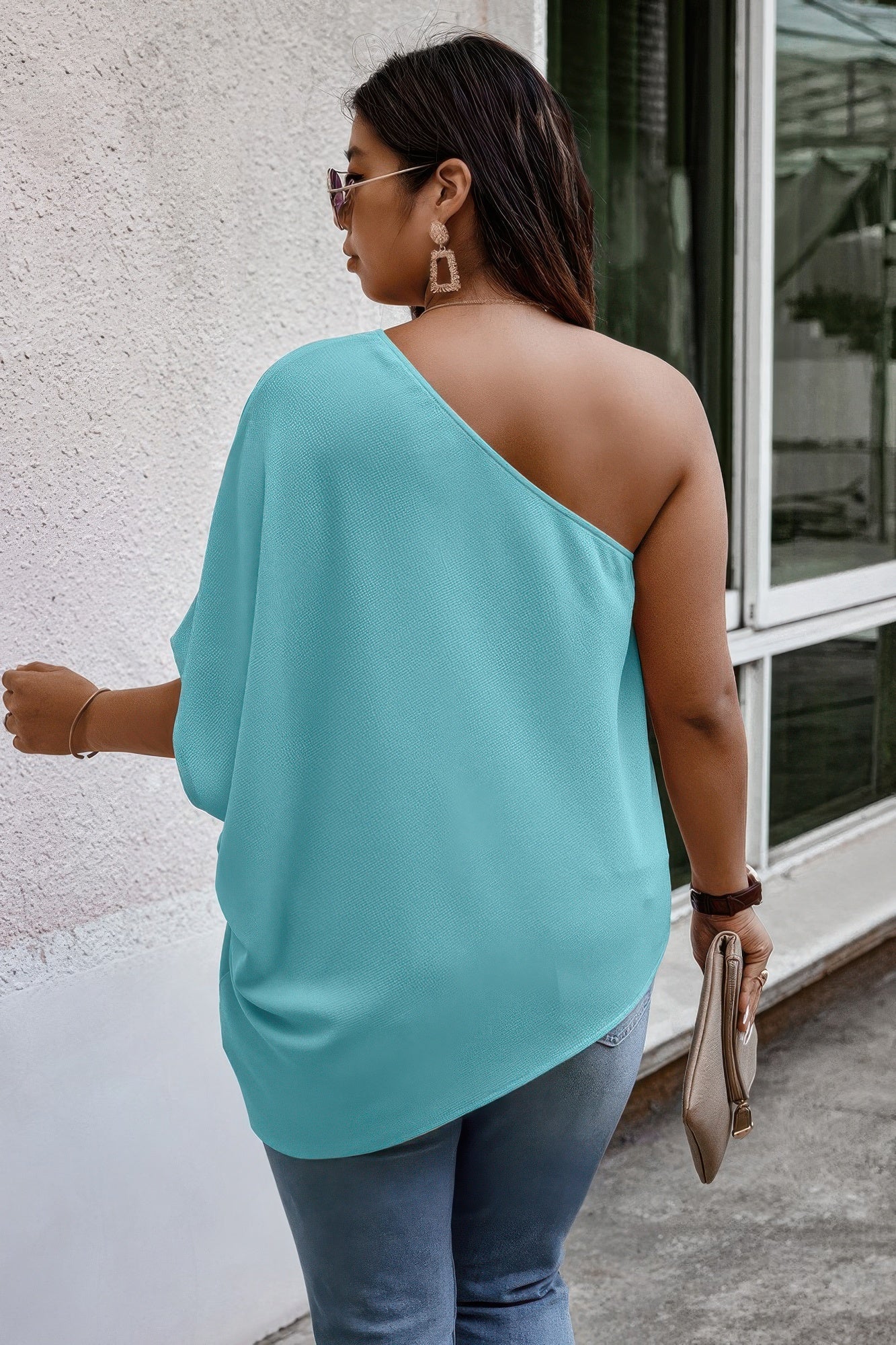 Plus One Shoulder Solid Casual Loose Fit Shirt See size chart under “more details”