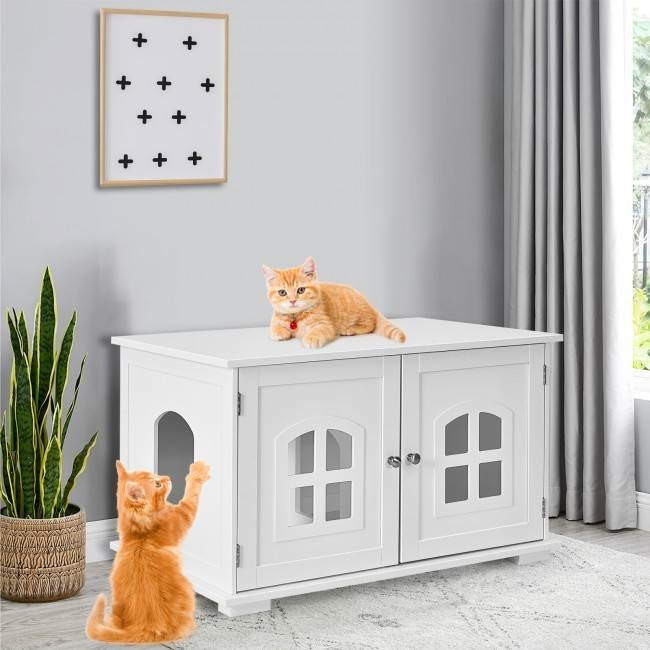 Arenero de gato blanco, moderno, grande, ventilado, con divisor privado