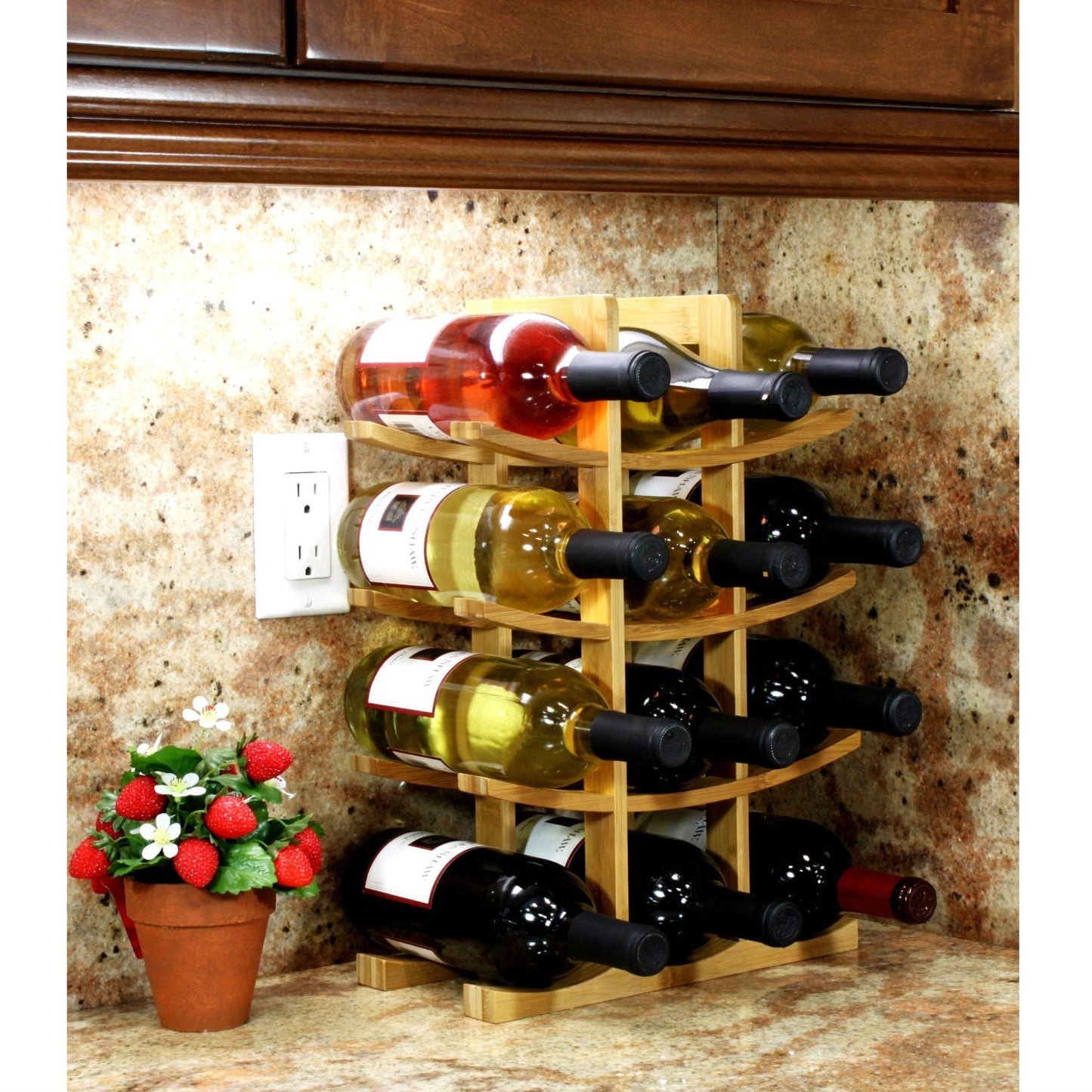 Botellero de 12 botellas, estilo asiático moderno, en bambú natural