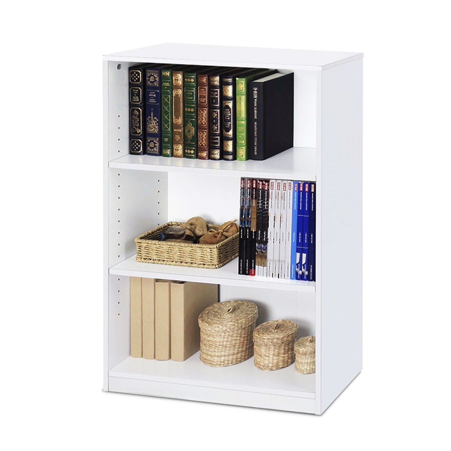 Librería moderna de 3 estantes con acabado de madera blanca