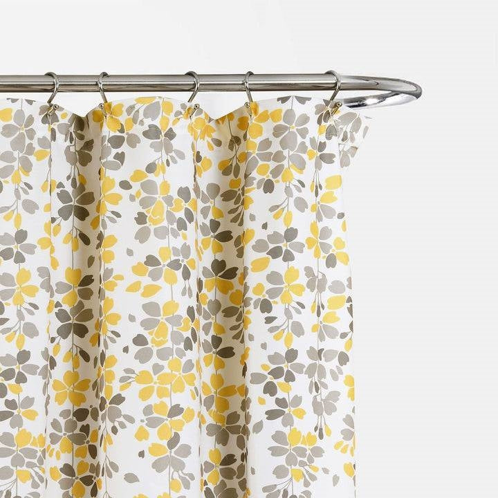 Cortina de Ducha de 72 pulgadas con Enredaderas Florales en Beige Crudo, Crema, Amarillo y Gris