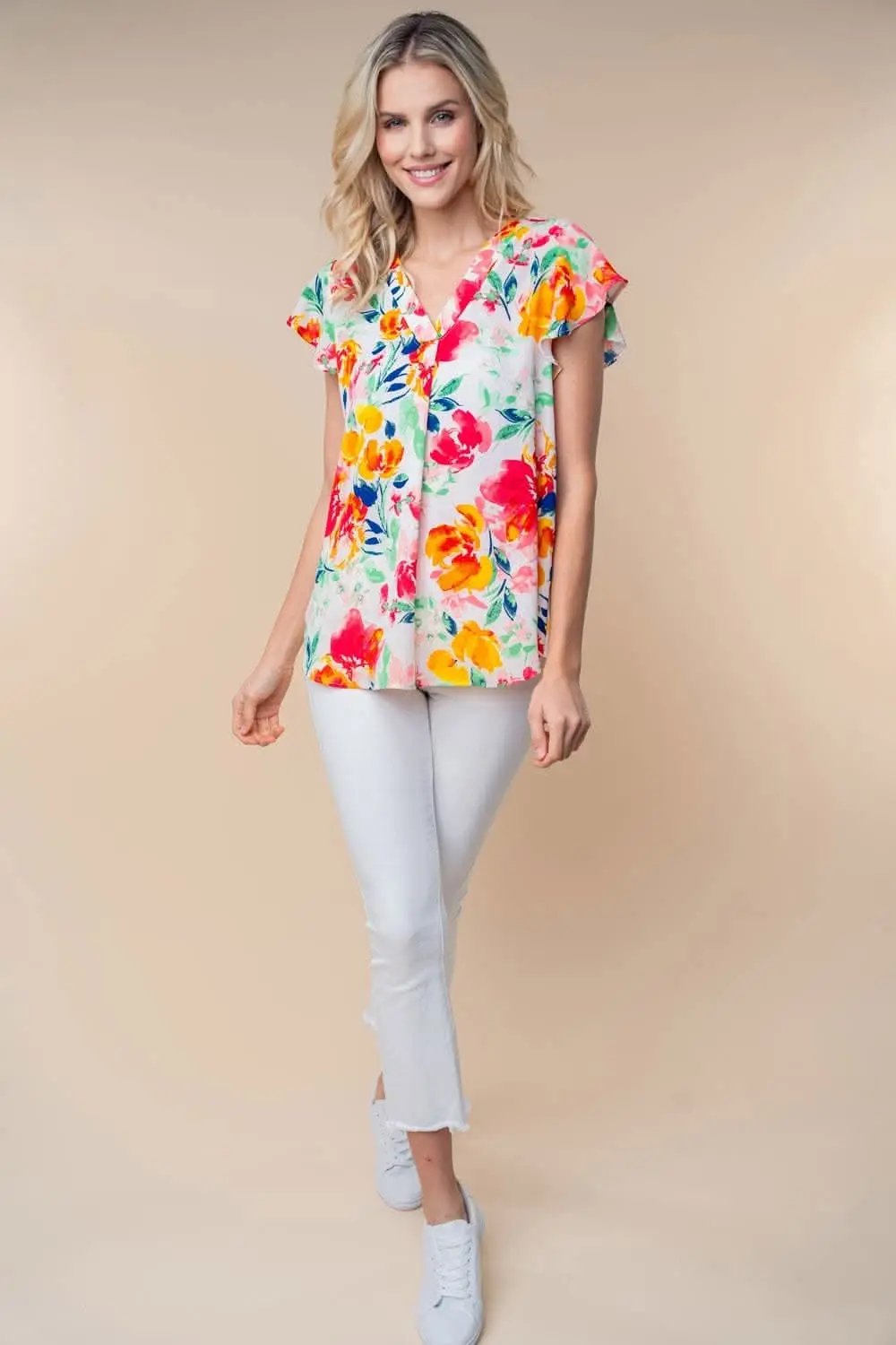 T-Shirts Trendsi Floral Woven Top Women's Casual Short Sleeve Summer T-Shirt - Lightweight