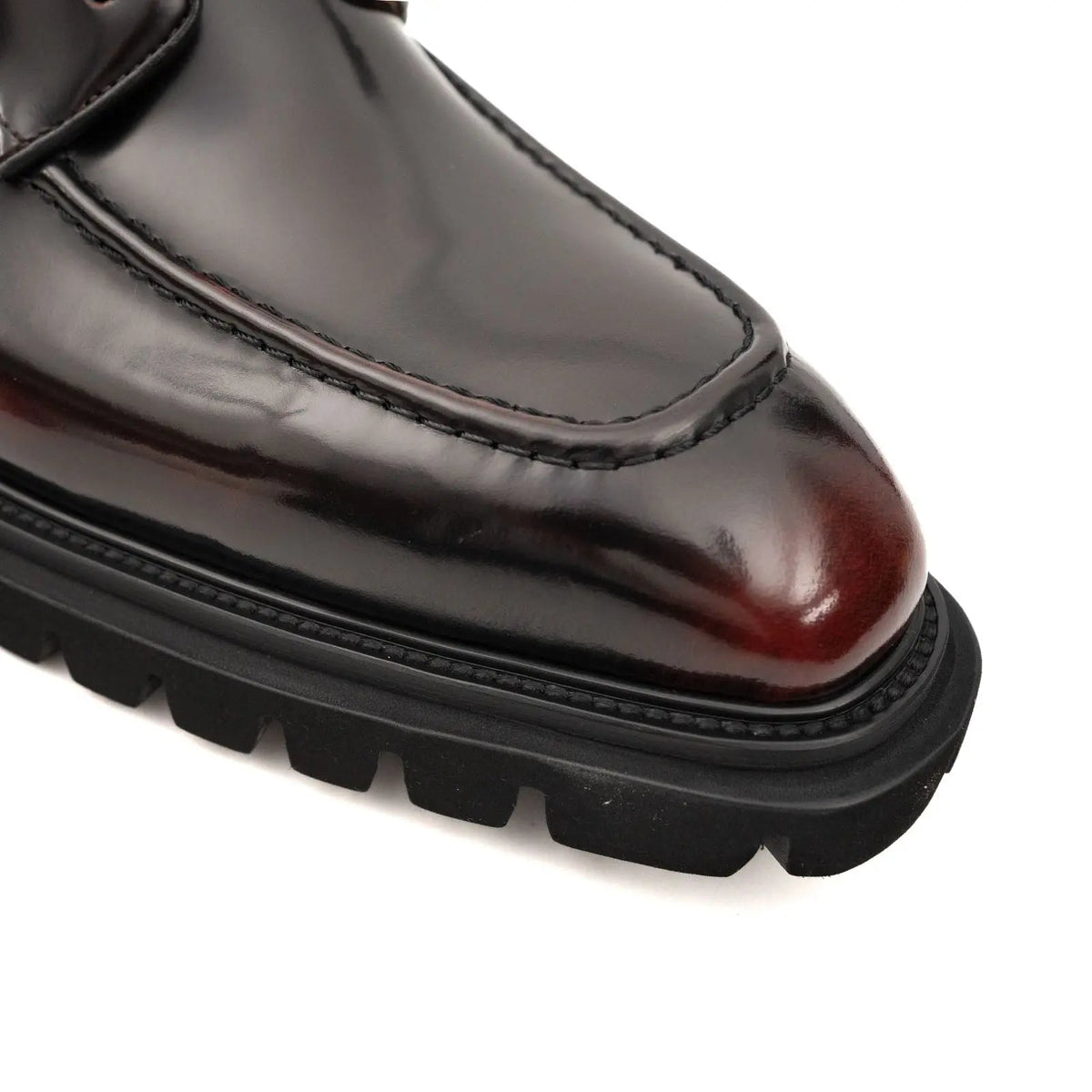 Burgundy Apron-Toe Cow Leather Ankle Boots